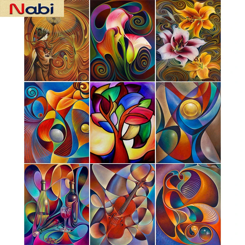 

Nabi Square Round Drill 5D Diamond Painting Environmental Crafts Full Diamond Embroidery "Nabistract Floral Landscape"Home decor