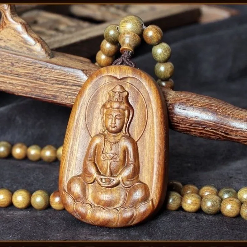 ‌scented-green-sandalwood-guanyin-bodhisattva-pendant-hand-carved-wooden-amulet-unisex-meditation-focus-harmony-aura-craft-gift‌