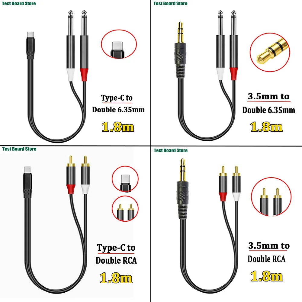 Double 6.35 mm To 3.5 mm Type C/RCA Cable For 16 15 14 13 12 11 Pro Max XR X 7 8 iPad Samsung Mixer Mono Audio Cable 1.8m
