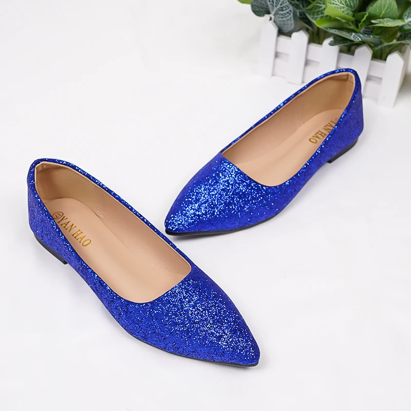 Kobiety Czerwony Niebieski Zielony Sparkly Shoes Pointy Toe Fashion Designer Bling Wedding Party Chaussure Duże Rozmiary 32 44 45 48 27 cm Slip-Ons