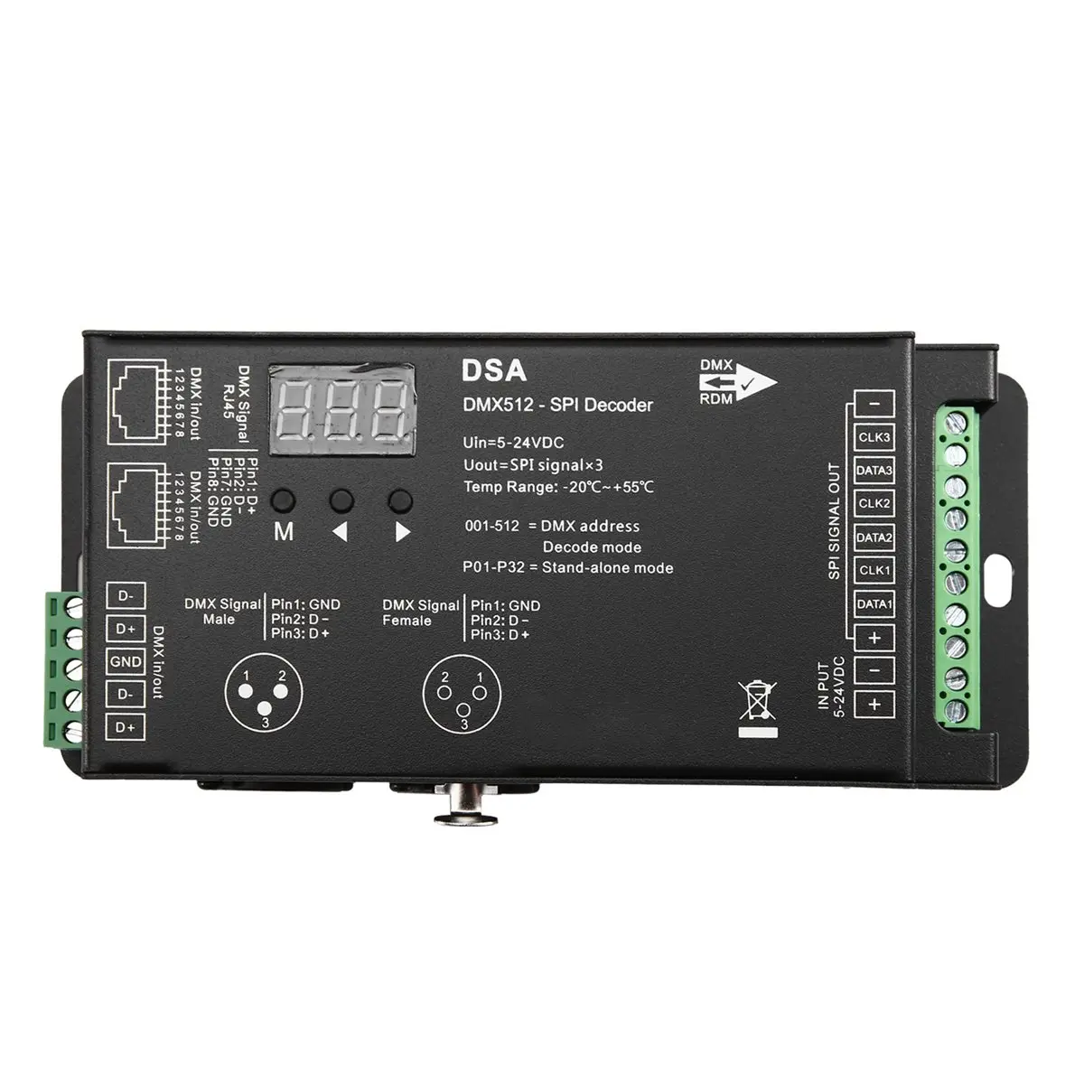 ★♠♥Y823A Hot Sale-Led Pixel DMX512 to SPI Decoder for Converter MAX900 Dots TTL Pixel Controller DC5V-24V