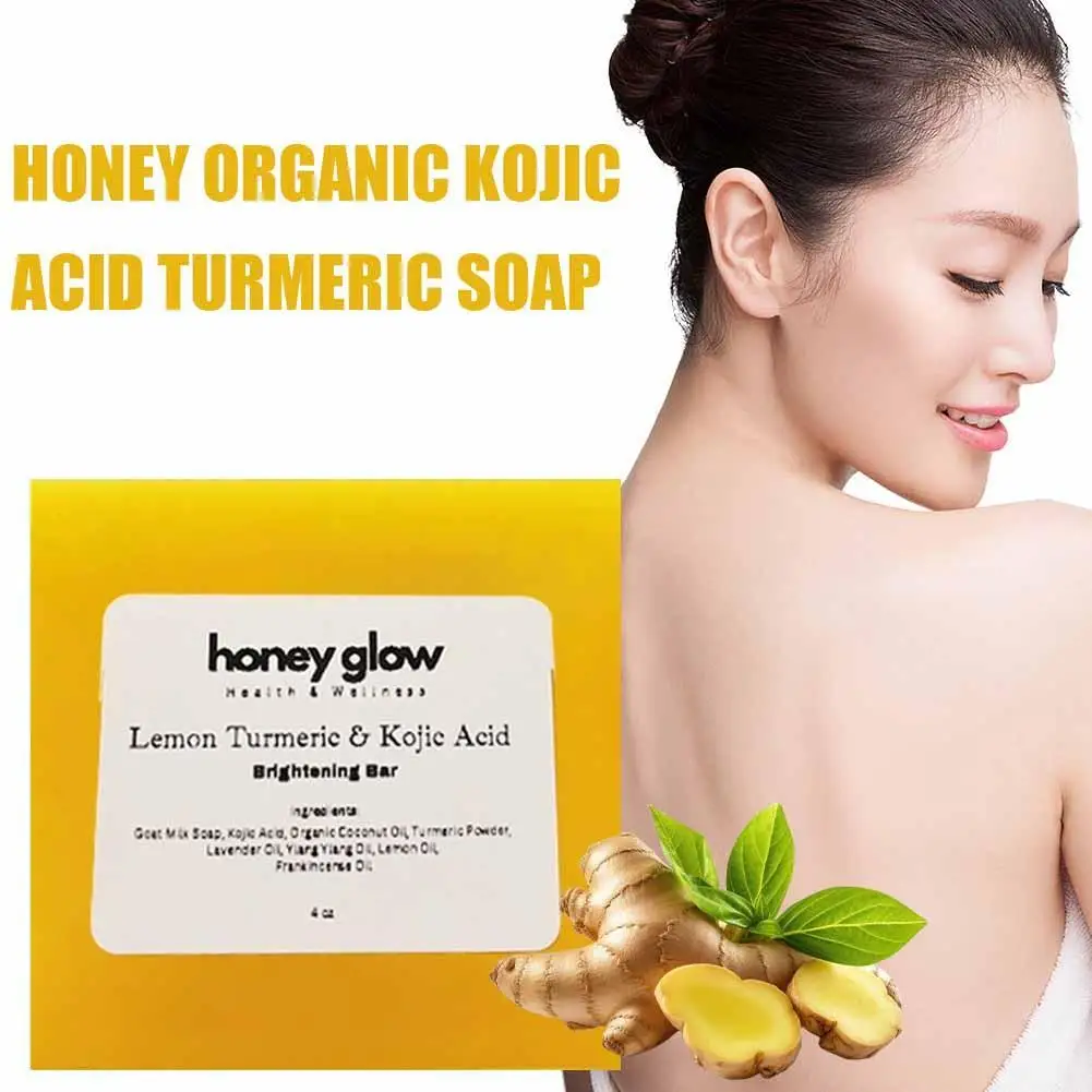 Honey Glow Lemon Turmeric Kojic Acid Soap Bar Cleansing Natural Handmade Soap Sensitive Skin Turmeric Soap Bar Kojic Acid