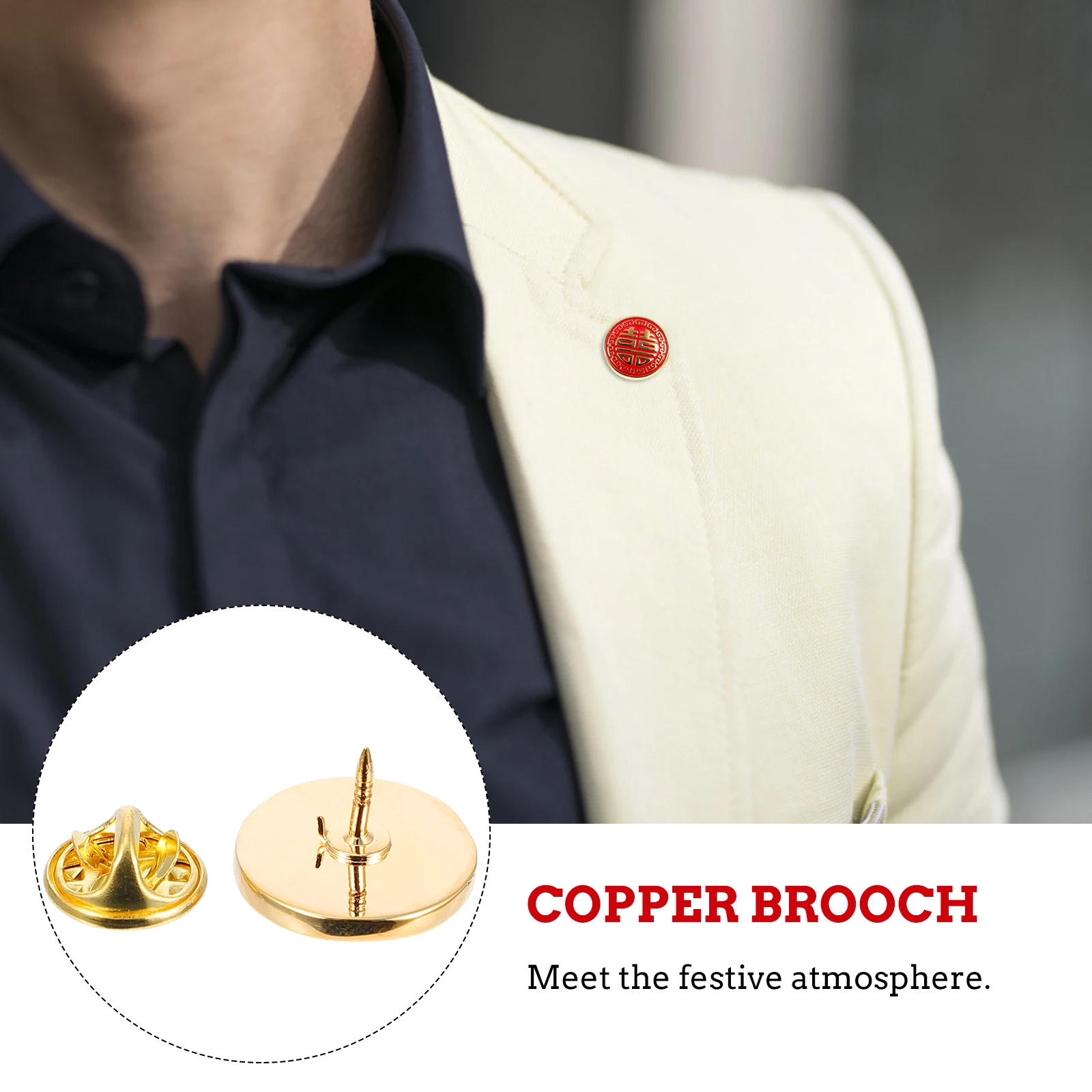 

Copper Brooch for Men Best Man Wedding Groom Lapel Pin Chinese Style Boutonniere Golden Elegant Party Supplies