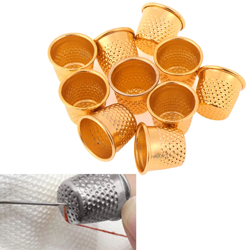 10Pcs Gold Finger Thimble Sewing Grip Finger Metal Shield Protector Pin Needles