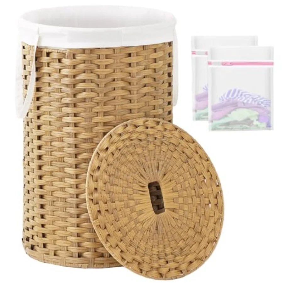 

Large Laundry Hamper Laundry Basket Round 34.3 Gal 130 L Handwoven Wicker Laundry Baskets Rattan Laundry Basket with Laundry Ba