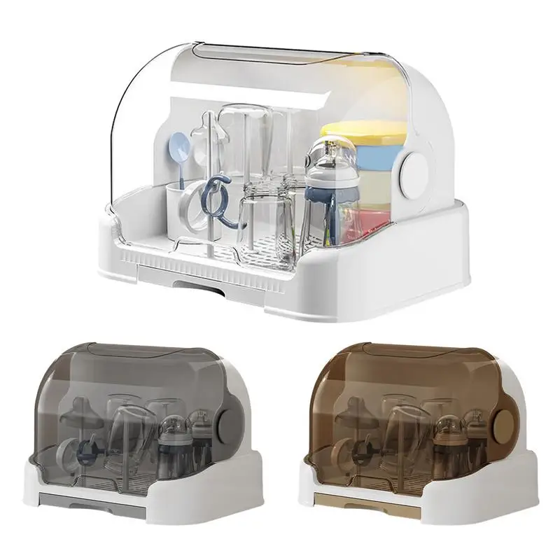 

Baby Bottle Drying Rack With Removable Drip Tray Dustproof Bottle Storage Dust-proof Portable Baby Bottle Storage Box With Lid