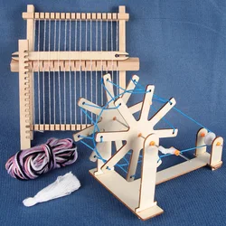 QJH Mini Weaving Loom Kids Multi-Craft Wooden Knitting Looms Set Weaving Loom Wooden Spinning Wheel DIY Woven Set for Beginners