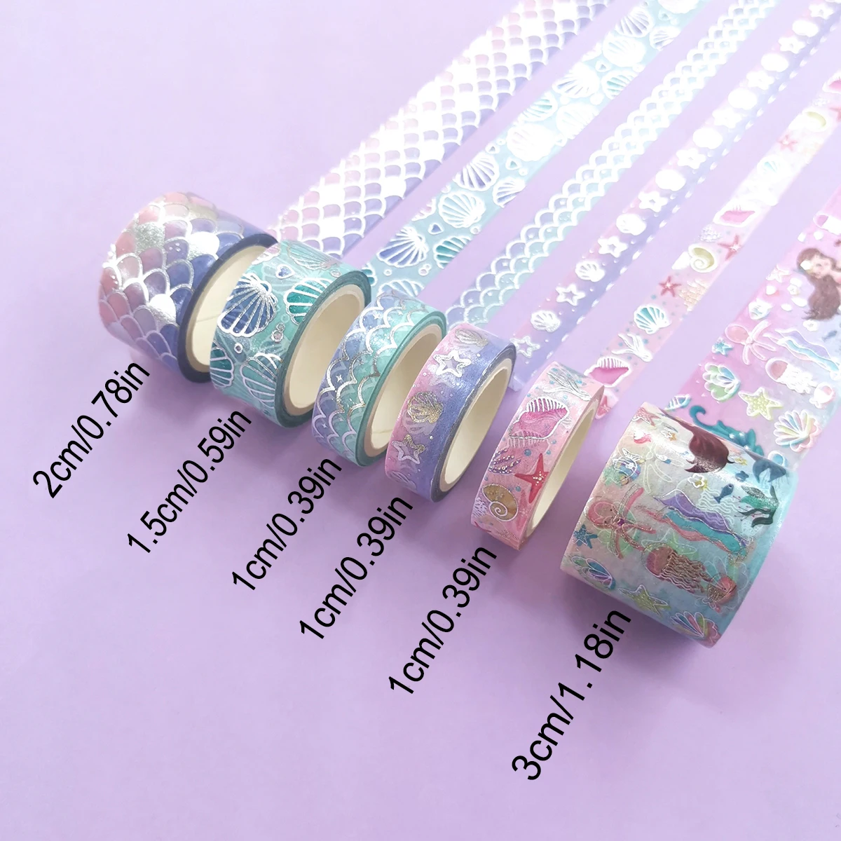 Set Selotip Washi Putri Duyung, 6 Gulungan Selotip Dekoratif Bertema Laut Berlapis Perak Berkilau untuk Menulis Jurnal, Scrapbooking, Kerajinan DIY, Hadiah