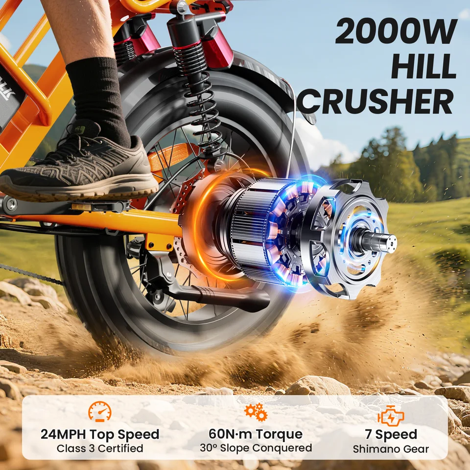 Spacewalk 2000W Electric Dirt Bike for Adults 20×4.0 Fat Tire Electric Bike UL Certified 720Wh Battery 70 Miles Long Range Off Road Mountain E-Bike Full Suspension Electric Bicycle image 3