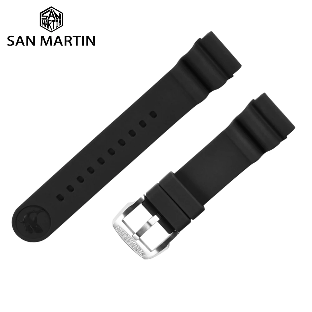 San Martin Watch Parts Fluorine Rubber Strap Waterproof 20-22mm Shark Marking High Flexibility TUNA 003 Watch Accessories