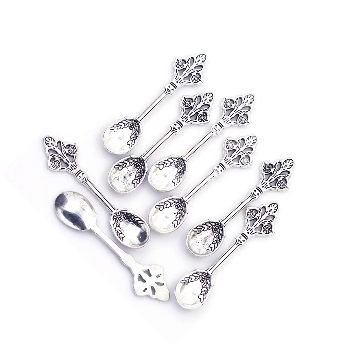 100PCS Silver Tone Spoon Kitchen Theme Charm Pendants DIY Handicrafts Creative Decoration Accessories Handmade Material Package