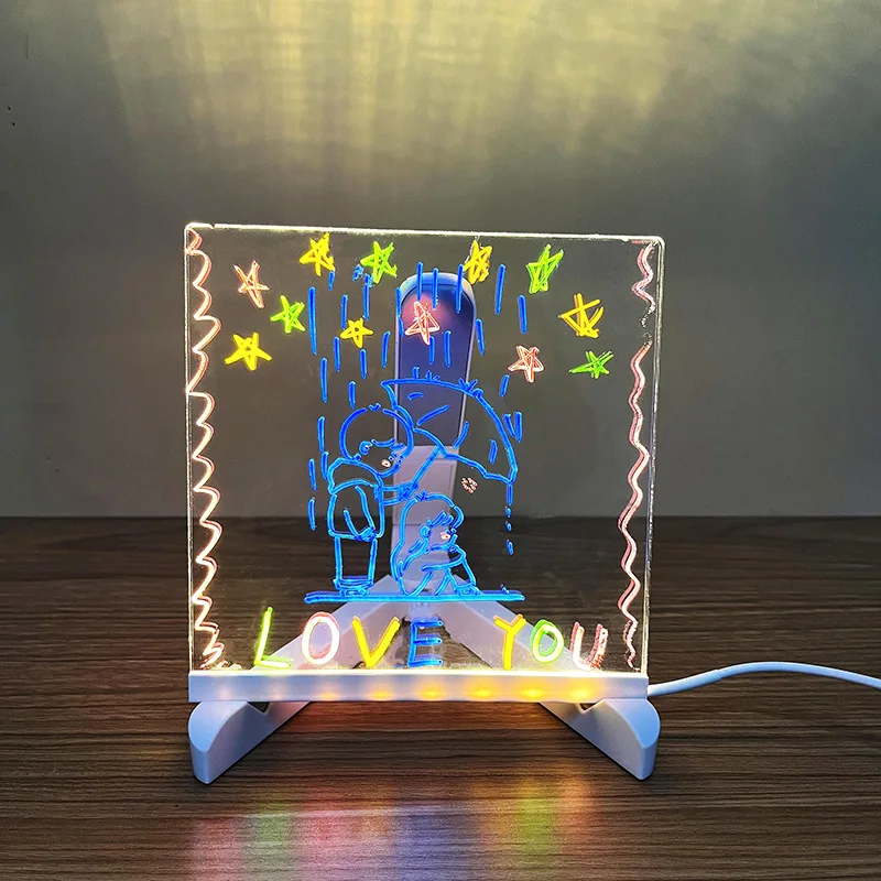 LED Luminous acrylic Message Board Erasable Night Light with Bracket  use for Office Record Gift Bedroom Decoration Night Market