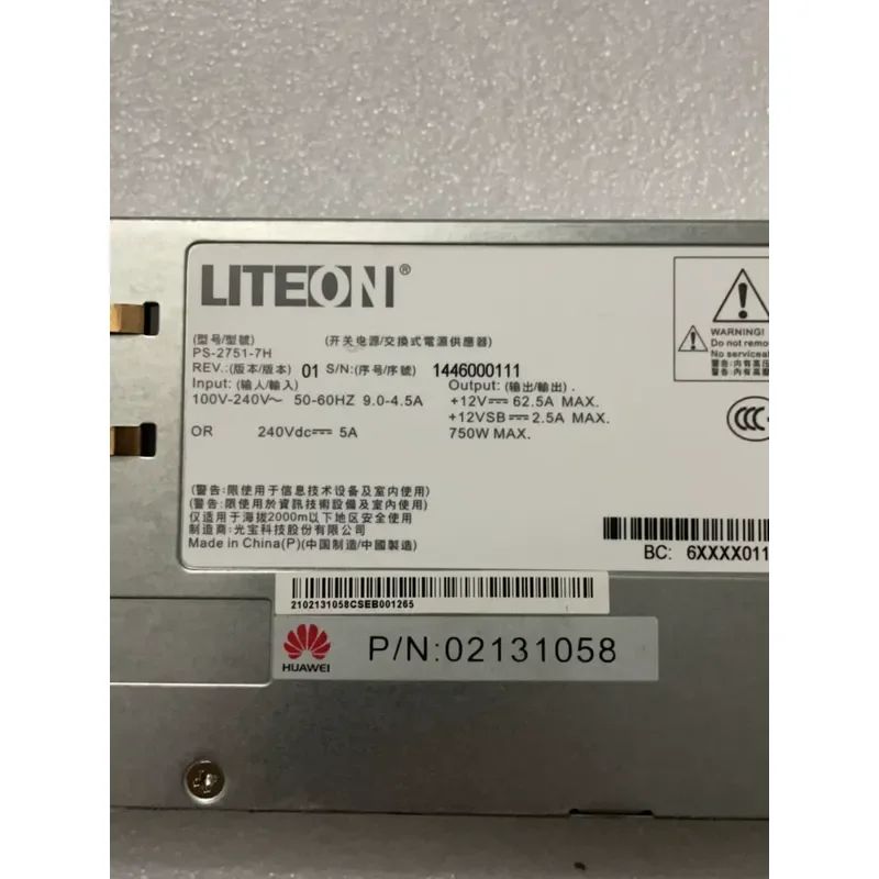 for Huawei PS-2751-7H 750W Power Supply Module for RH1288 Server Original Replacement Part High Efficiency Redundant Hot Swap