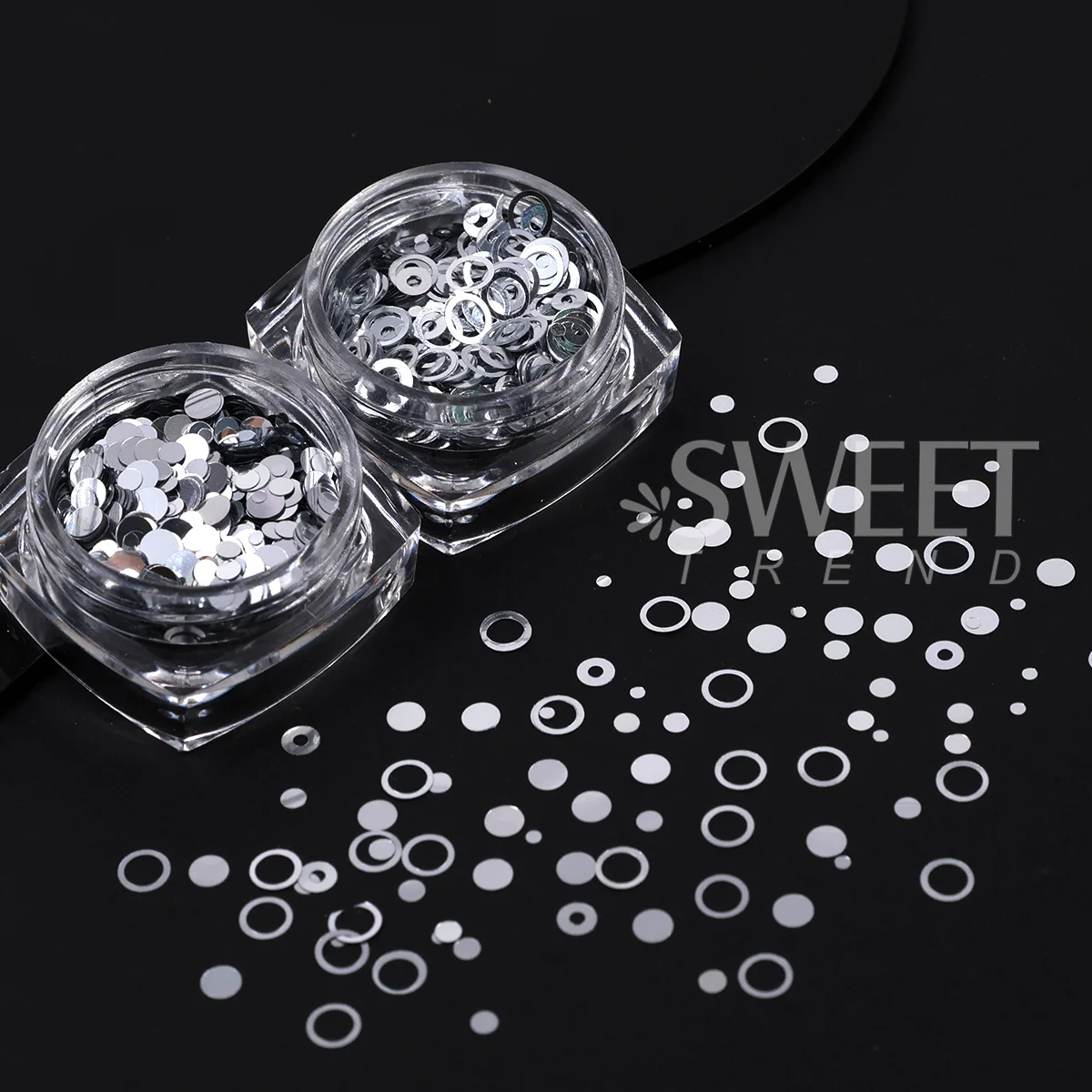 2pcs Mirror Silver Hollow&Solid Round Nail Art Sequin Metal Circle Bubbles Ring Glitter Flake Y2K Creative Slices Manicure Decor