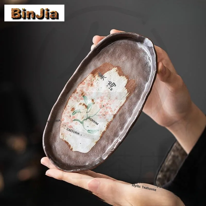BAEJORIA Coarse Pottery Old Rock Mud Tea Tray Dried Fruit Plate Coffee Storage Board Teapot Holder Dishes For Serving Craft