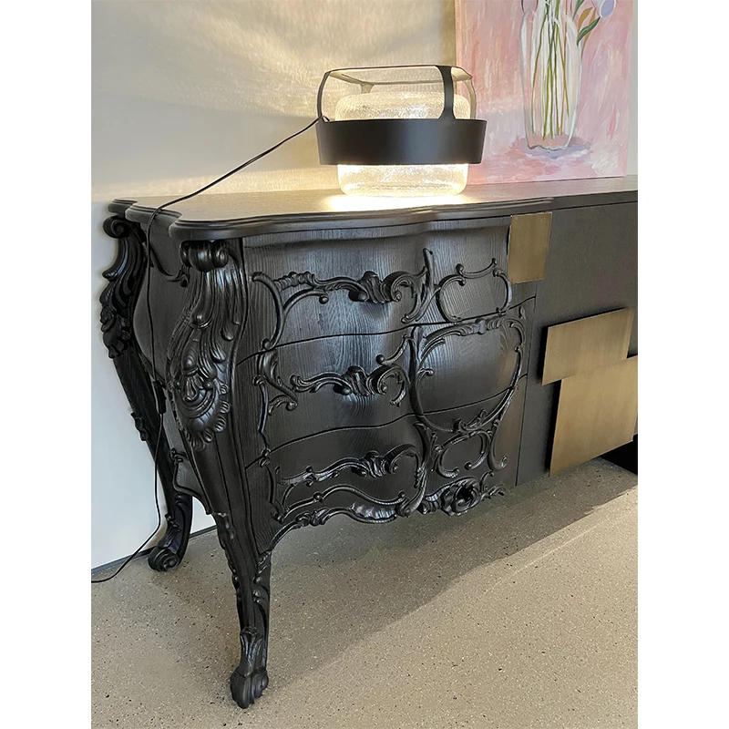 OEM Luxury Classic White Wax Mountain Pattern Sideboard Cabinet Solid Wood Accent for Home Decor Stand Out in Living Room