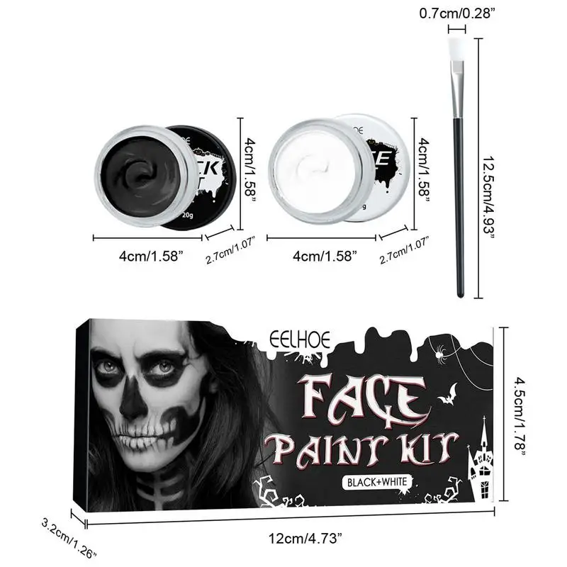 4Pcs/set Halloween Face Body Painting Kit Party Black And White Makeup Painting Set For Kids Adults Clown Skull Ghost Cosplay