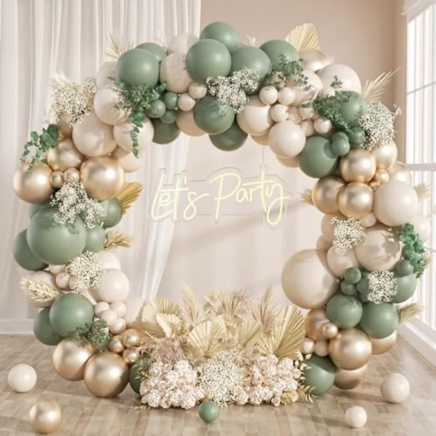 

130Pcs Sage Green Gold Balloon Garland Arch Kit with Sage Green Sand White Gold Balloons for Baby Shower Bridal Shower Birthday