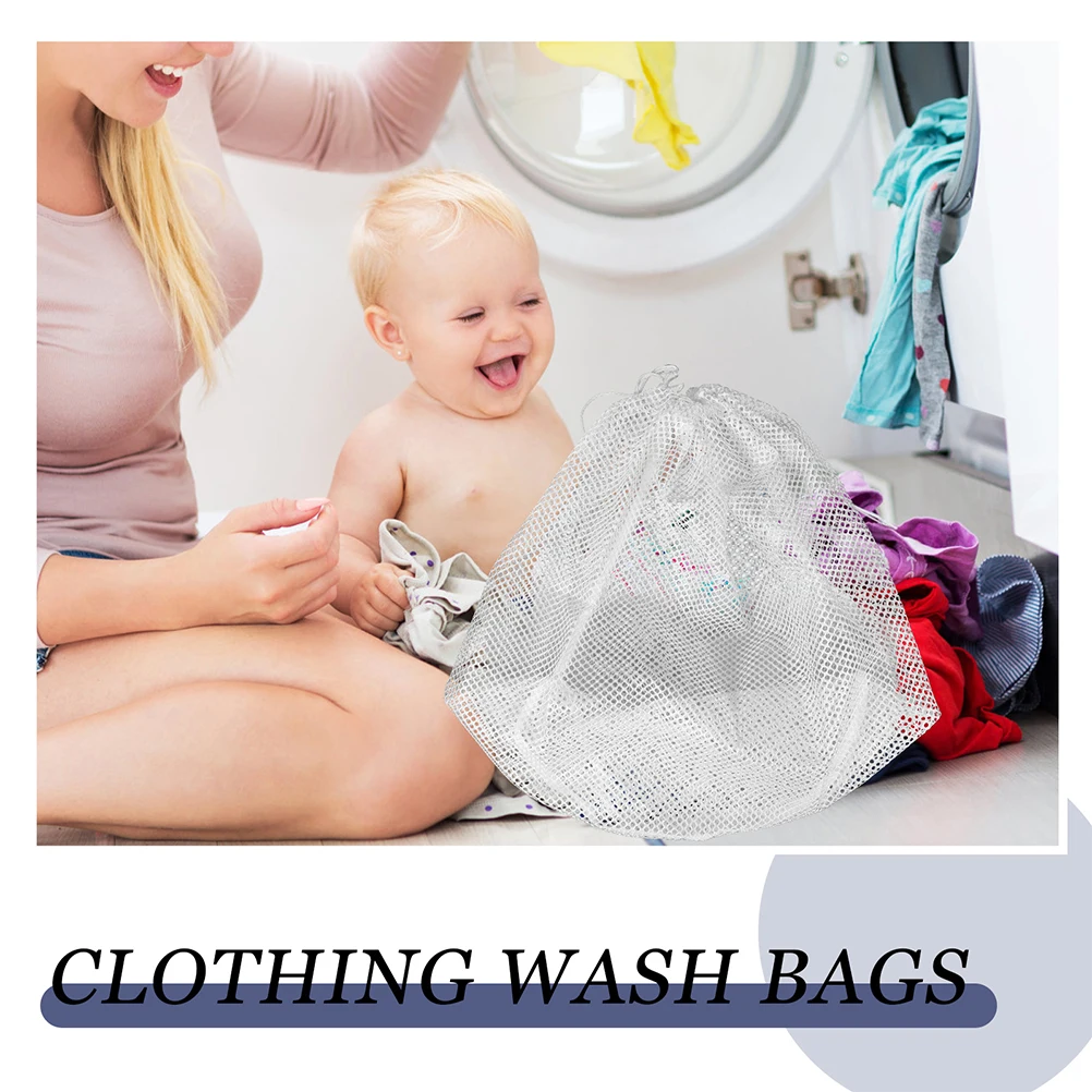 

3pcs Laundry Bag 40x50cm White Polyester Mesh Bags for Washing Machine Drawstring Breathable Clothes Protector Storage Travel