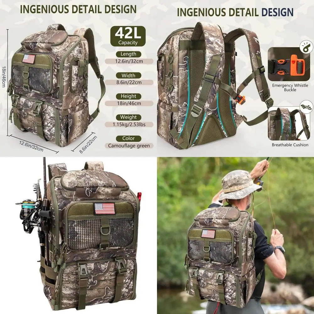 

Рыболовный рюкзак 42 л с держателями для удочек, премиум-сумка для хранения снастей для мужчин