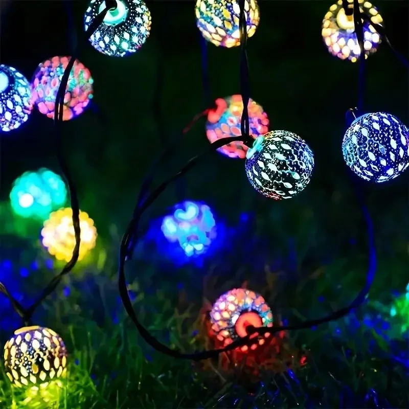 Imagem -04 - Impermeável Solar Moroccan Ball Light Lâmpada ao ar Livre de Fadas do Jardim Modos para Pátio do Jardim Iluminação de Passagem 12 m 7m 5m 6m