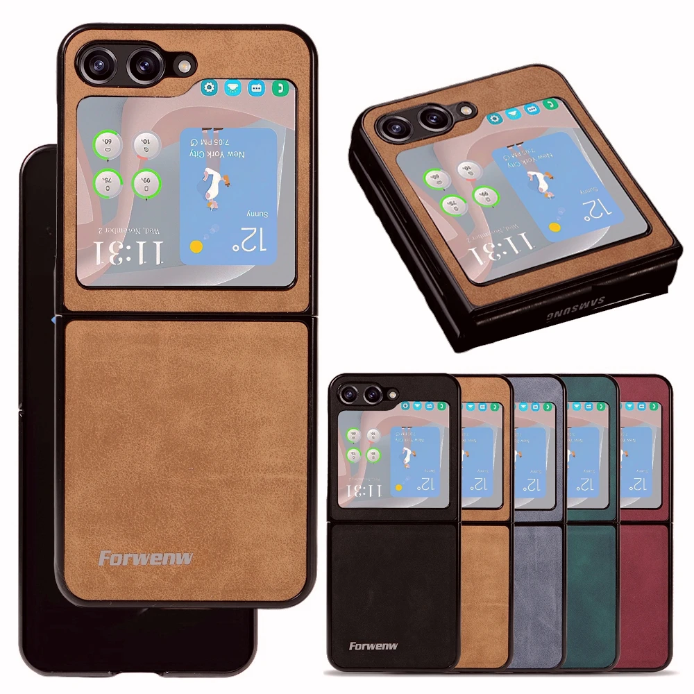 Retro Leather Phone Case Kickstand Phone Cover For Samsung Galaxy Z Flip 6 5 4 3 Shockproof Back Cover Anti-Drop Anti-Scratch