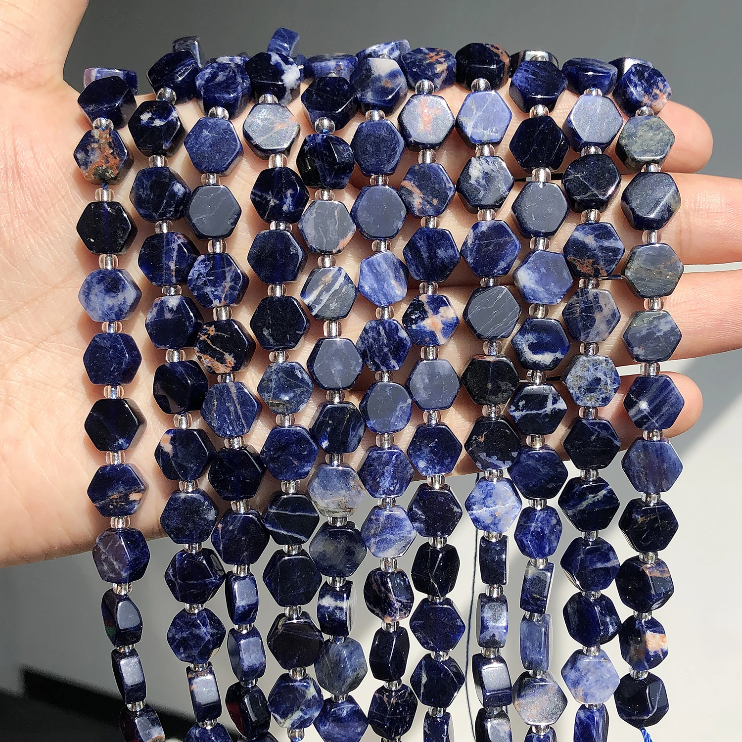 AAA Natural Lapis Lazuli Prehnite Sunstone Aquamarine Gems Stone Beads Hexgon Shape Beads for Jewelry Making Diy Bracelet
