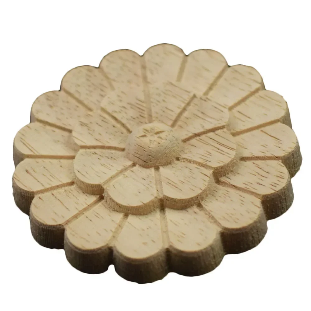 10PCS 6-12CM Circular Carving Wood Appliques Furniture Cabinet Unpainted Wooden Mouldings Decal Decorative Figurines Craft