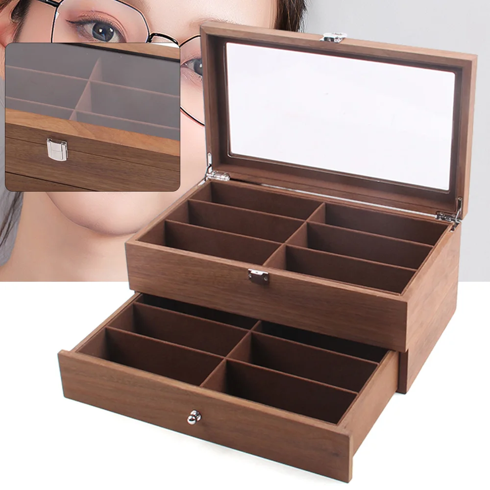 

Glasses Display Box Vintage Gift Box Organizer Sunglasses Storage Case 12 Bits