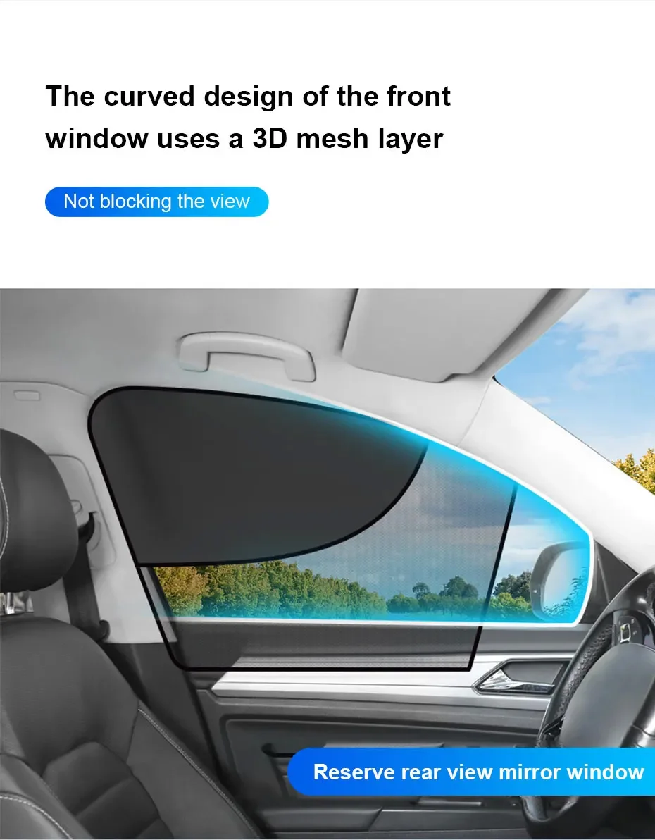 Magnetischer Auto-Seitenfenster-Sonnenschutz Atmungsaktiver Vorder-/Heckscheiben-Sonnenschutz für UV-Schutz Wärmeisolierung Privatsphäre Sonnenvorhang – Detail 4