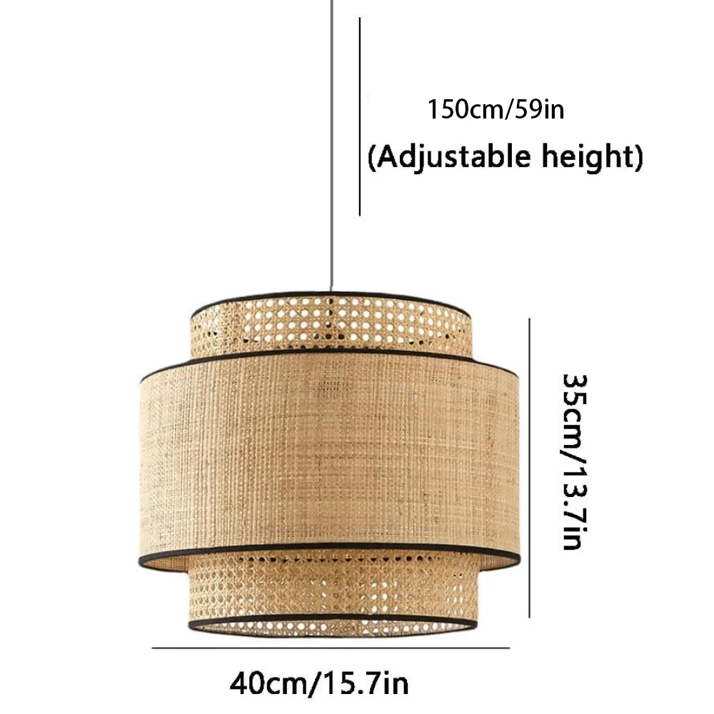 Modern Wicker Pendant Light Rattan Chandelier Hand-Woven Ceiling Lamp 40cm Light Fixtures for Restaurant Living Room Dining Room