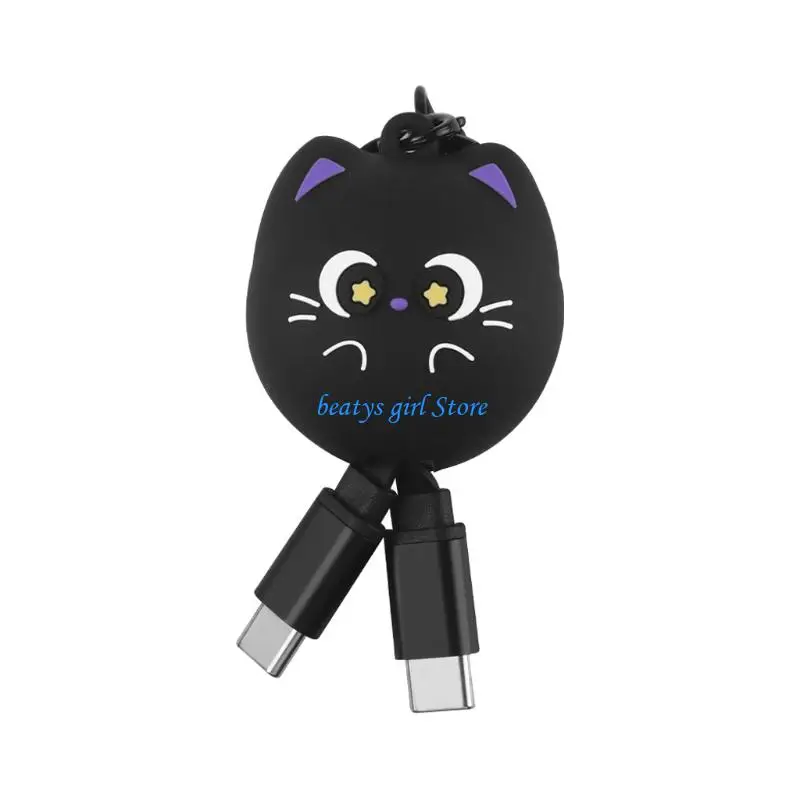 C7AB Type C Charging Data Cable with Pull Out Design, Cartoon Cover, Clip Tab Top, and 60W Claim for Office Time and Flight Use