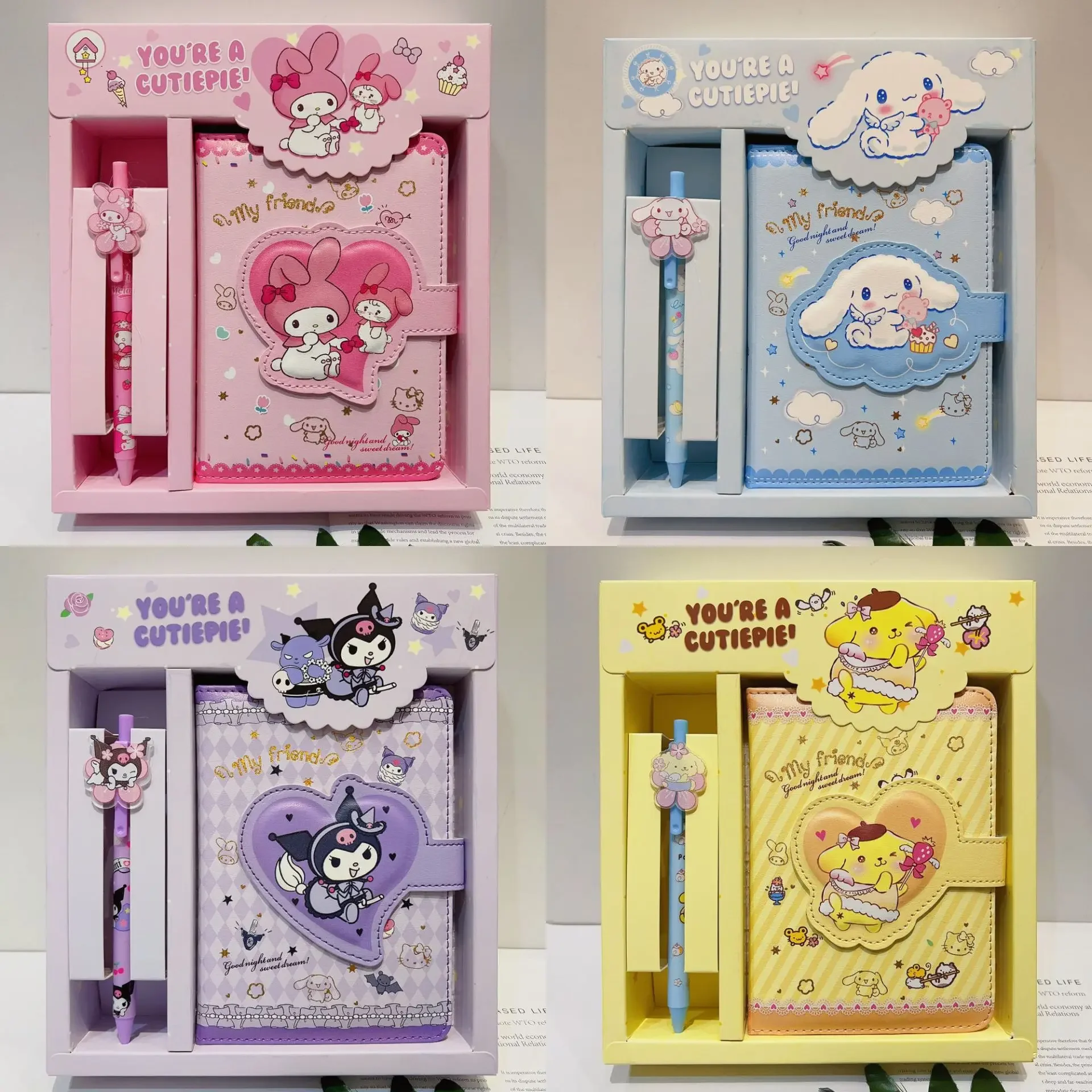 Sanrio Cute  Mymelody Kuromi Cinnamoroll pen gift box set notepad office laptop agenda planner notebook kids Stationery gift