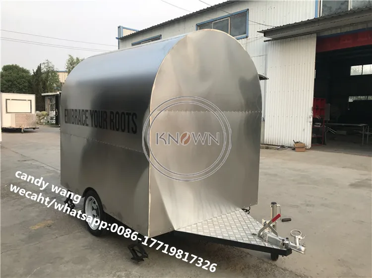 음식 트레일러 모바일 트럭 카트, 패스트 푸드용 올 스테인리스 스틸 푸드 카트, 큰 바퀴 2 개, 길이 220cm