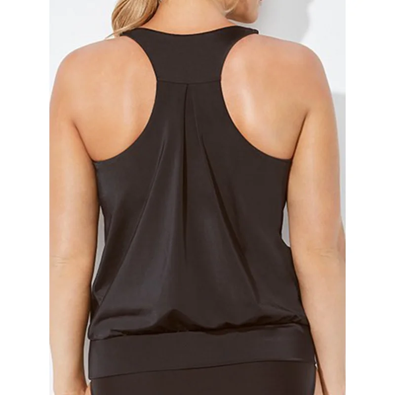 Solid Color Tankini Two-Piece Swimsuit for Women, Conservative Loose Plus Size Swimwear