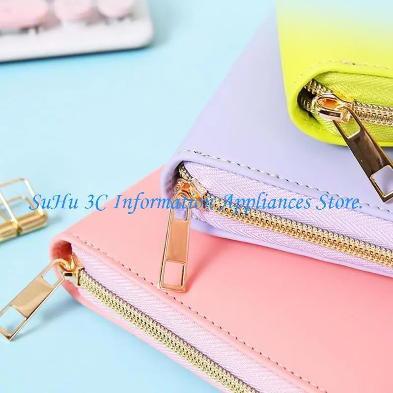  Zippered Leather Notebook Binder Cover with Card Pocket Elastic Pen Slot Refillable 6 Rings Binder Cover for Planner