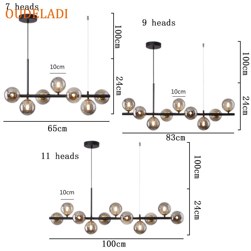 Nordic LED Chandelier for Kitchen Island Living Dining Room Modern Glass Ball Hanging Pendant Lamp Indoor Lighting Decor Fixture