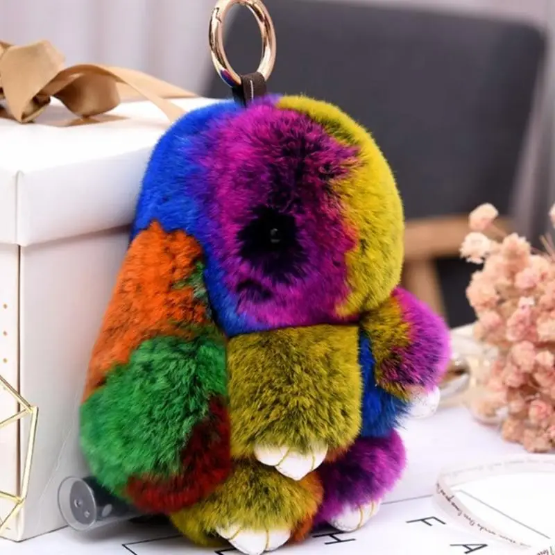 Llavero de conejito, colgante de bolso de felpa, llavero de conejito de peluche con conejo de estaño, llavero bonito, colgante creativo para mujeres y hombres