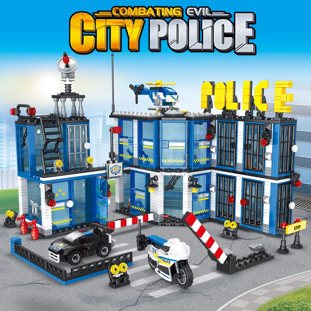 Multiple City Police Station Building Sets City Police Sets Toy Building Bricks Kit with Police Car Helicopter Gift For Boy Girl