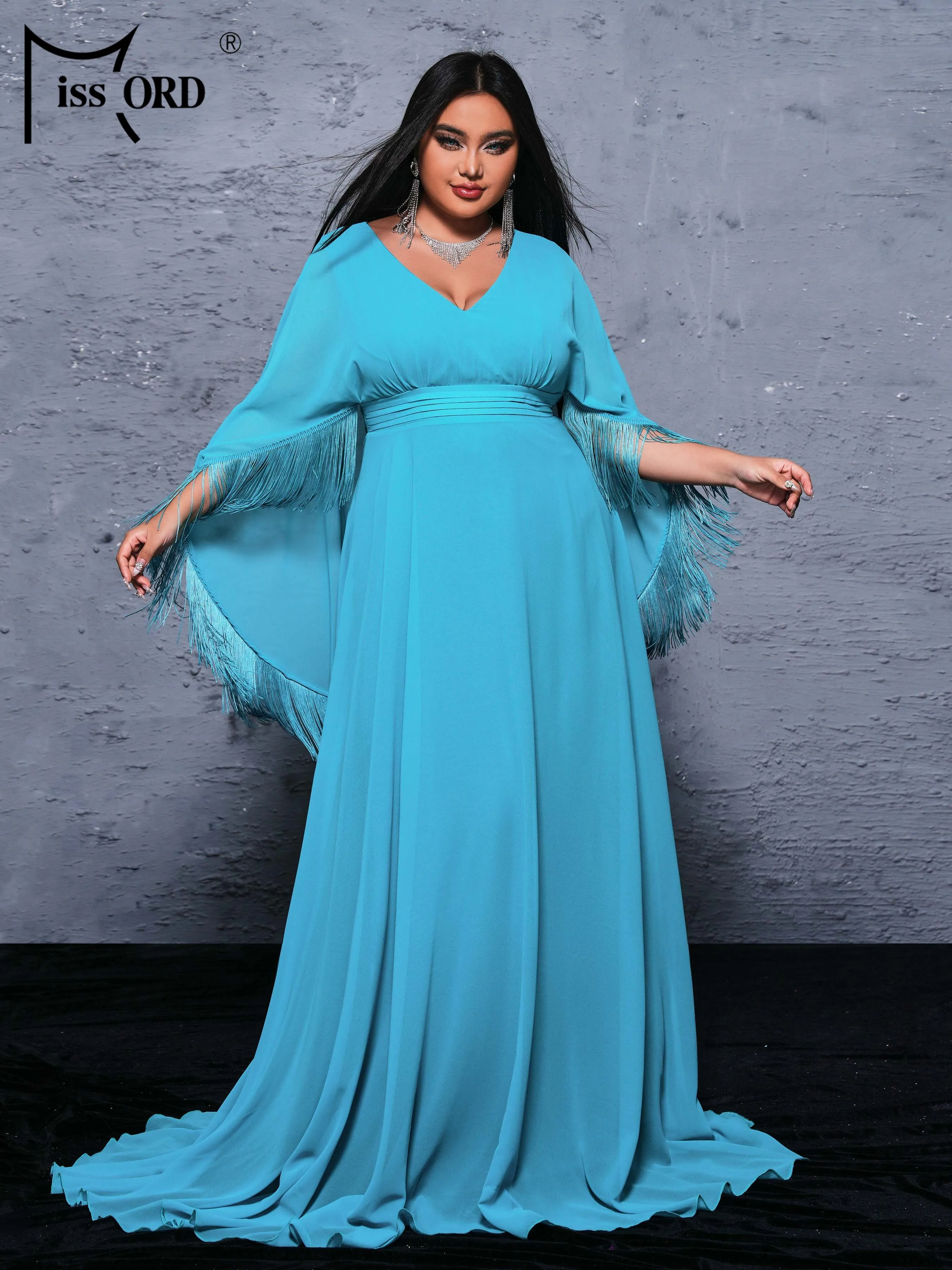 Missord Plus Size Prom Dress V Neck Bat Sleeve A Line Evening Green Floor Length Church Dress