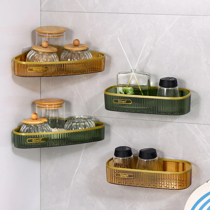 Novo banheiro organizador de parede rack shampoo sabão escorredor prateleira de perfuração-livre cozinha parede pendurado caixa de armazenamento especiarias gadgets titular