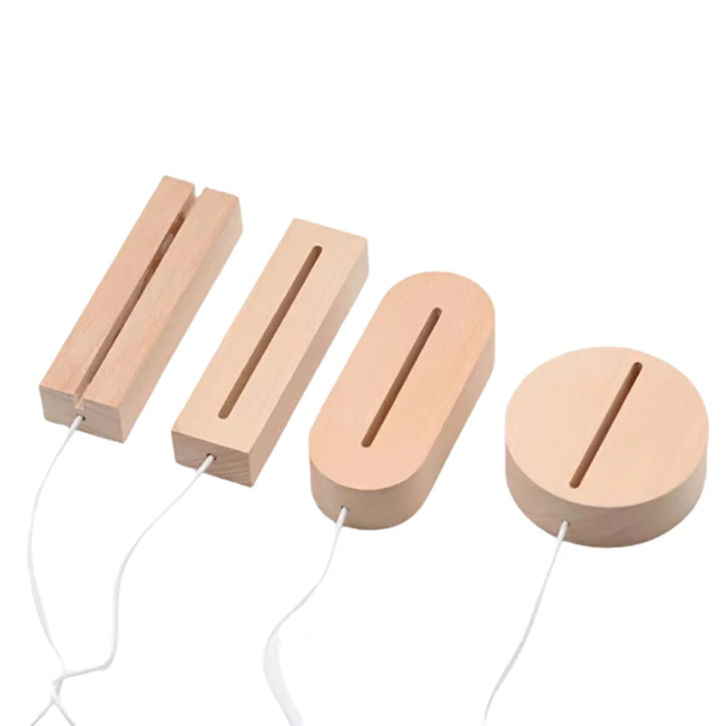 5mm Acrylic Led Base Wooden 3D Night Lights Display Stand with Led Lights USB AAA Batteries Powered for Plexiglass Arts Lamps