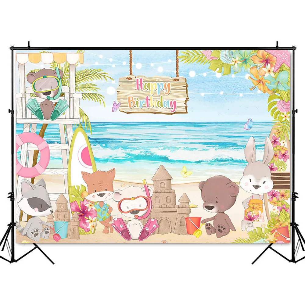 ภาพพื้นหลังชายหาดวันเกิดรูปสัตว์ในฤดูร้อนธีมดำน้ำเขตร้อนฉากหลังตกแต่งงานเลี้ยงวันเกิดปรับแต่งได้ในฤดูร้อน