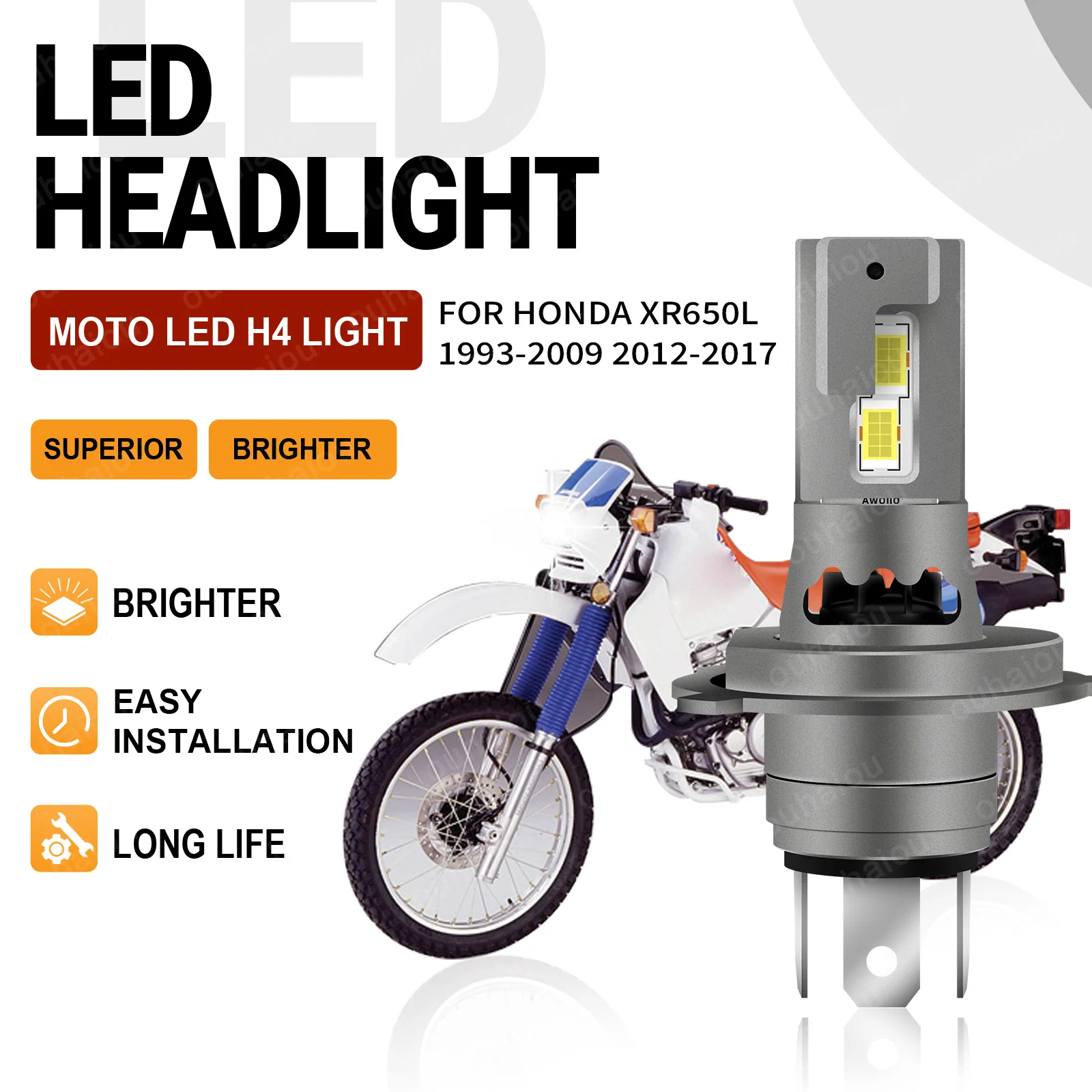 

For Honda XR650L 1993 1994 1995 1996 1997-2009 1Pcs H4 Led Motorcycle Headlights Super Bright Motorbike Lighting 15000LM 12V