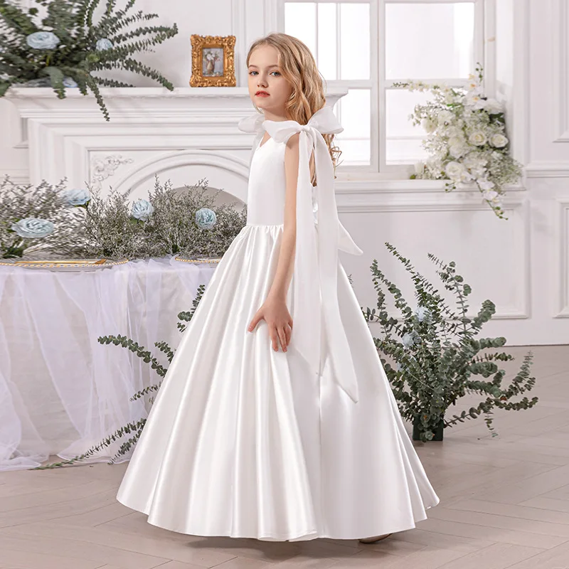 

White Girls' Princess Dress Wedding Bridesmaid Dresses For Girls Birthday Party Evening Dresses Teenagers Elegant Ball Gown
