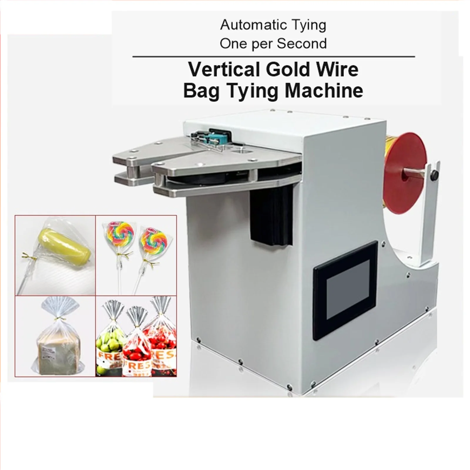 

Automatic Wire Tying Machine 2-15mm Vertical Gold Wire Binder for Bread Bags Lollipop Fruit Food Packaging Bundling 110V 220V