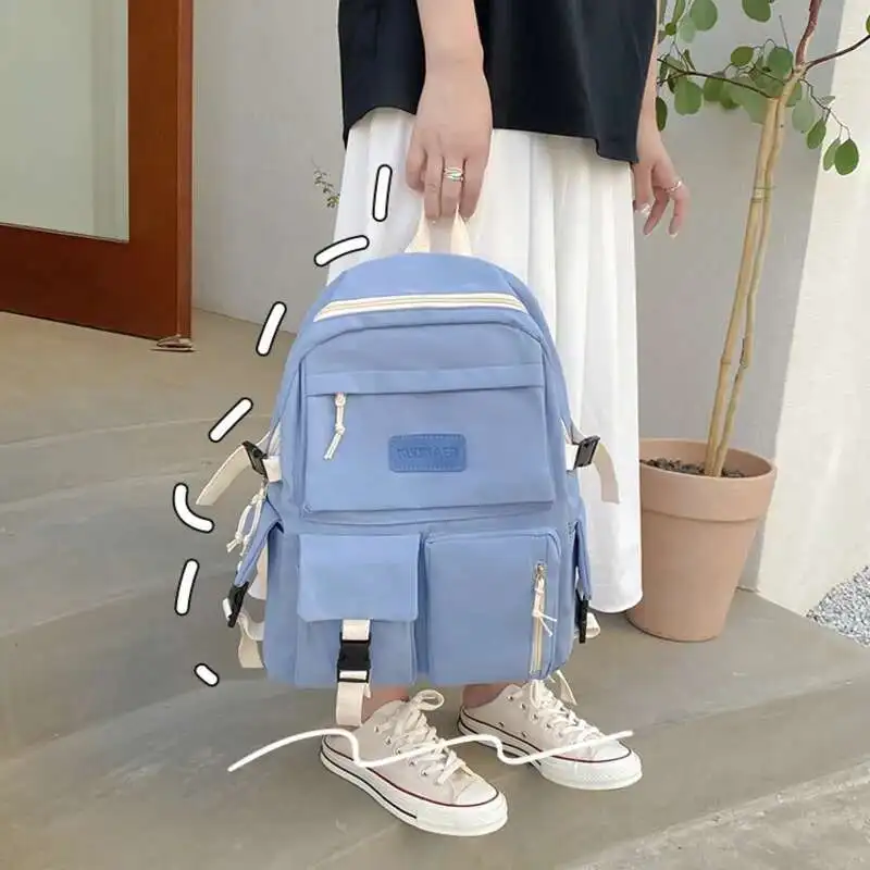 

Trendy Women's Nylon Backpack Waterproof Anti-theft School Bag Multiple Pockets School Backpack for Teenage Girls
