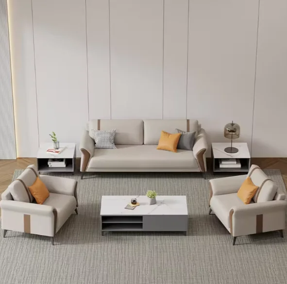 Hot Sale Simple Fashion Office Furniture Sofa Meeting Reception Room Leather Modular Sofa Set Coffee Table Combination