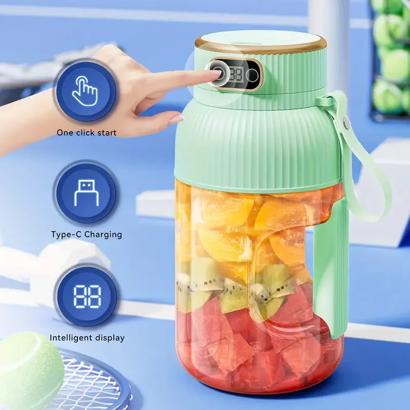 

40oz USB Rechargeable Travel Juicer with Dual Lids, Silicone Straw & Type-C - Green Blender for Smoothies