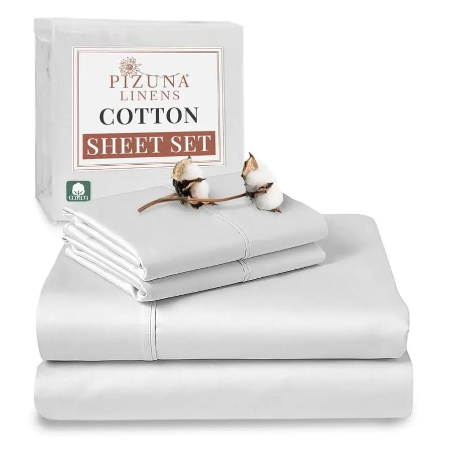 

400 Thread Count Queen Cotton Bed Sheets Set, LongStaple Cotton Sheet Sets Queen Size, Cooling 4 Piece Hotel Luxury Bedding Set